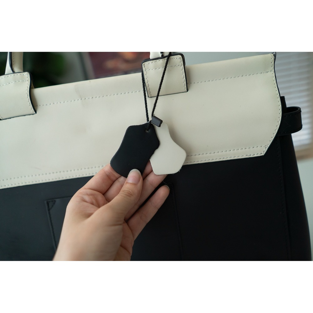 Jemma Womens Emma Work Bag Structured Colorblock Leather Satchel Black Cream - Picture 5 of 12